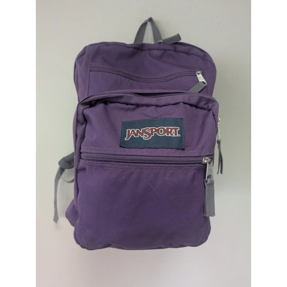 JanSport Purple Backpack Bookbag School Travel Daypack Gray Straps Zip Pockets
